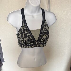 Leopard-Print Racerback Sports Bra in Olive Green and Black